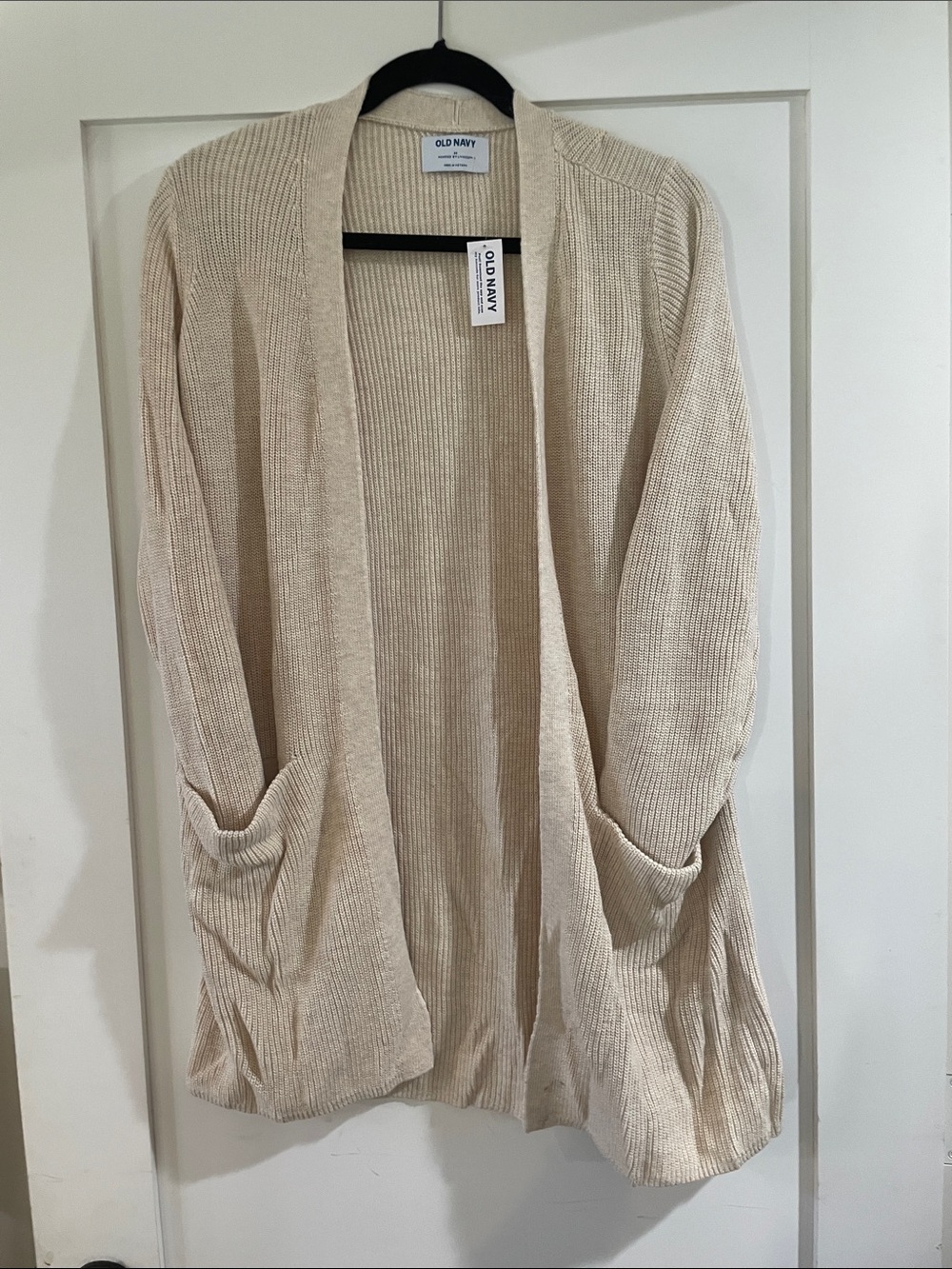 Old Navy Cream Ribbed Open-Front Cardigan with Pockets